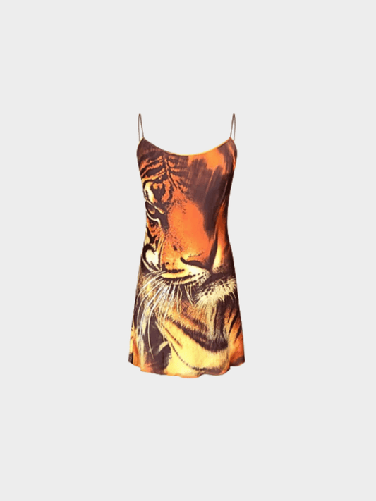 Roberto Cavalli FW 2000 Iconic Tiger Print Silk Mini Dress