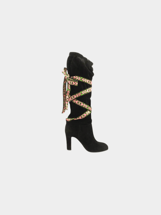 Etro 2000s Black Suede Printed Boots