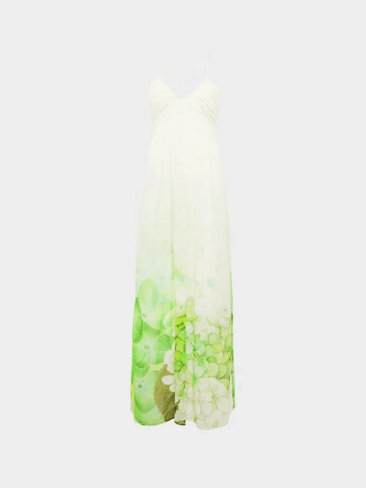 Roberto Cavalli Class 2000s Green Floral Silk Maxi Dress