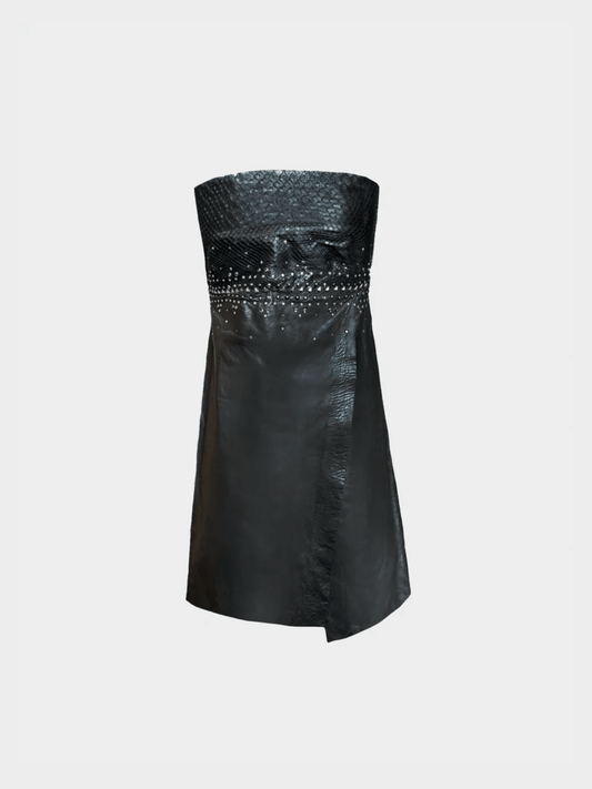 Roberto Cavalli 2000s Black Leather Midi Dress