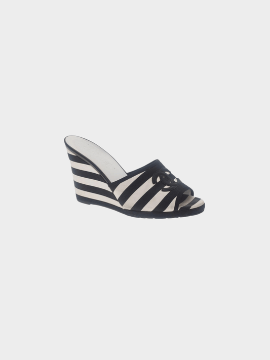 Chanel Cruise 2010 Black and White Striped Wedge Sandals