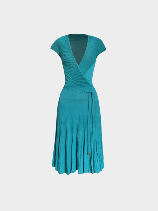 Gucci by Tom Ford 2000s Knit Wrap Teal Dress