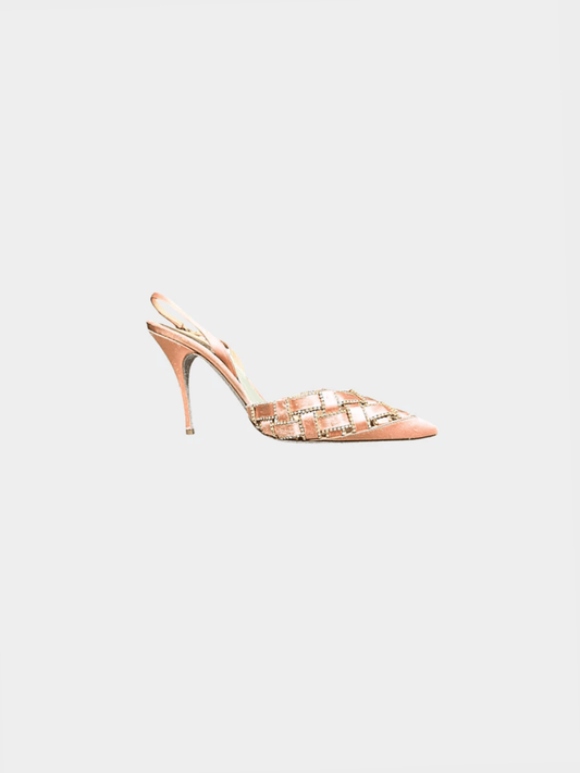 René Caovilla 2010s Pink Satin Juliette Slingback Heels