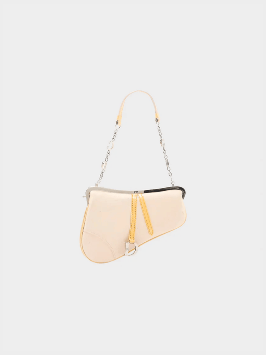 Christian Dior by John Galliano 2002 Beige Satin and Patent Leather Mini Saddle Bag