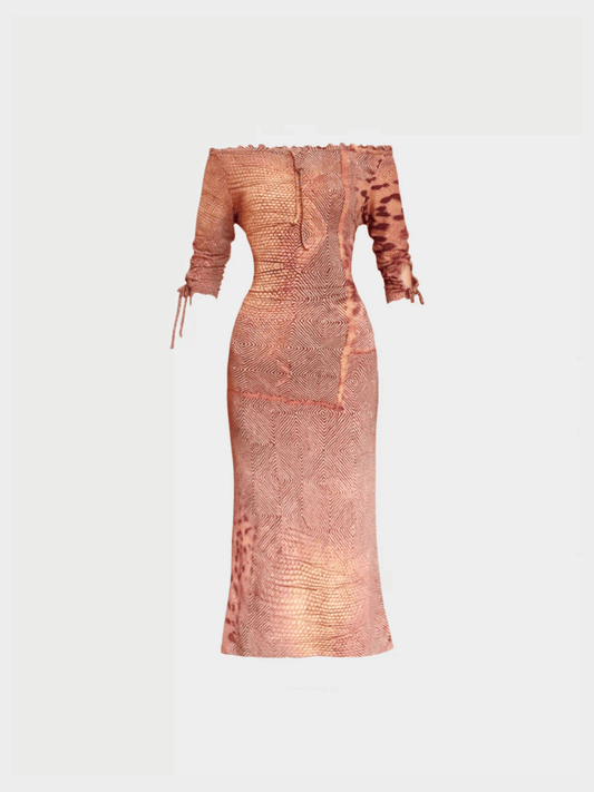 Roberto Cavalli 2000s Freedom Pink Graphic Animal Print Midi Dress