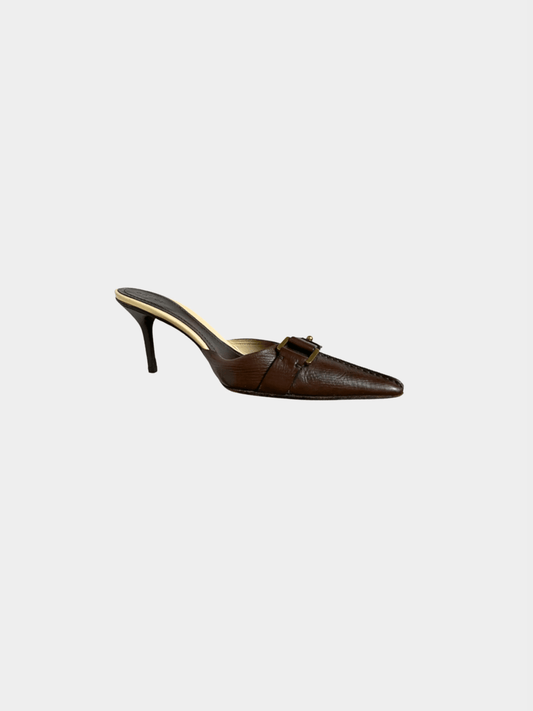 Gucci 2000s Brown Leather Pointed Mules