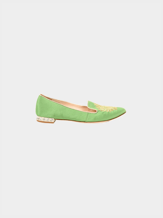 Miu Miu Pre-Fall 2012 Green Embroidered Crystal-Heel Loafers
