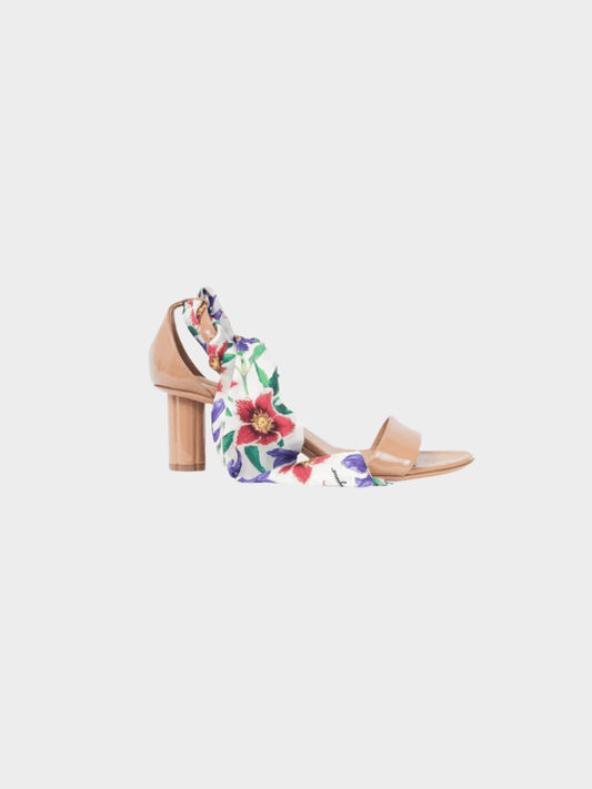 Salvatore Ferragamo SS 2018 Tursi Nude Patent Leather Floral-Tie Sandals