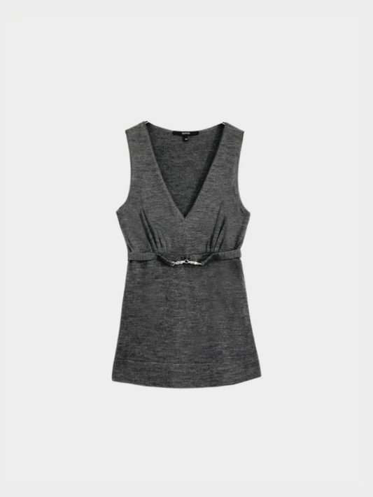 Gucci 2000s Grey Wool V-Neck Tank Top