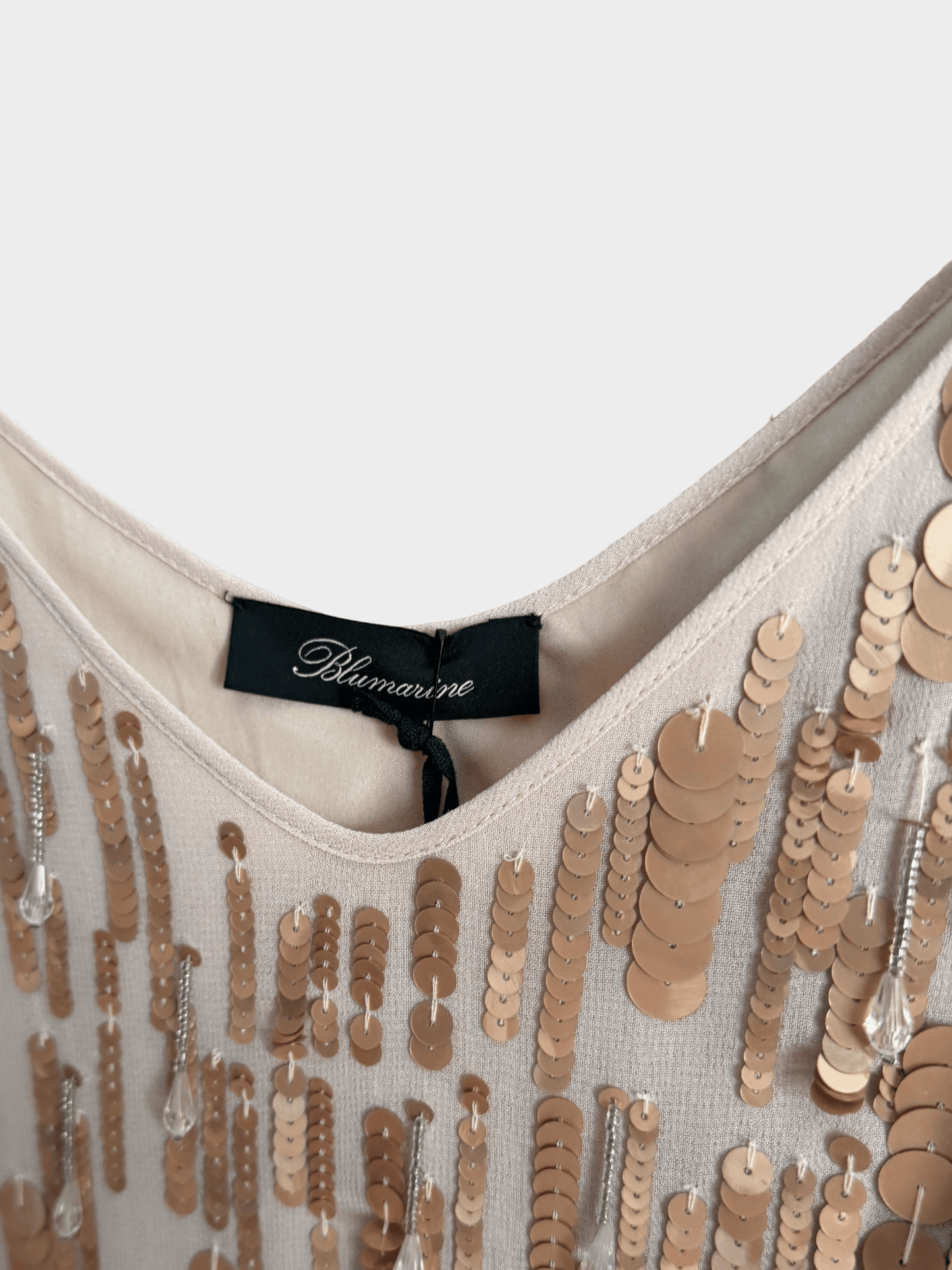 Blumarine 2000s Beige Sequin Embellished Maxi Dress