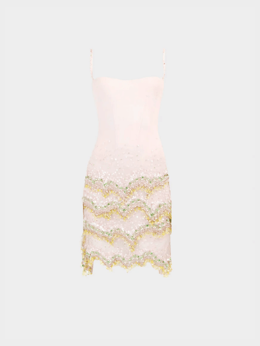 Roberto Cavalli FW 2002 Rare Beige Embellished Beaded Slip Dress