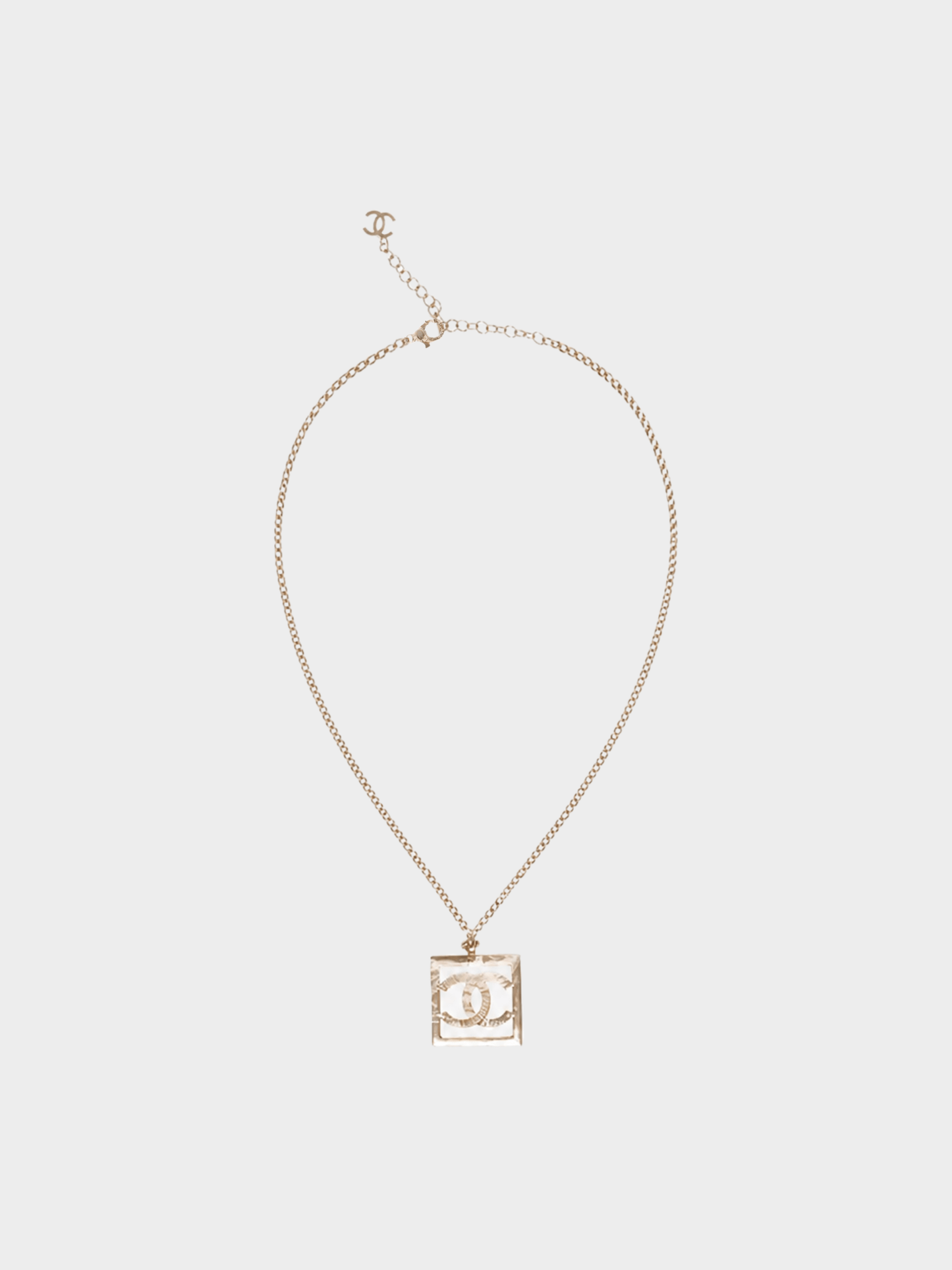Chanel 2000s Gold Sqaure Shape CC Logo Necklace