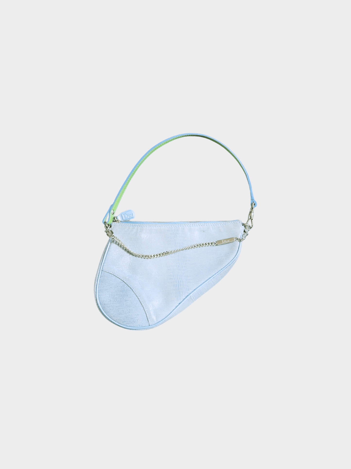 Christian Dior 2000s Blue Lizard-Embossed Leather Saddle Bag