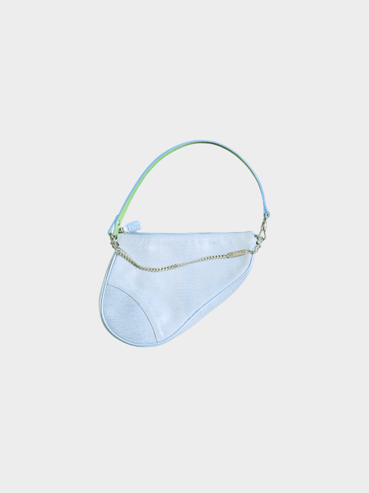 Christian Dior 2000s Blue Lizard-Embossed Leather Saddle Bag