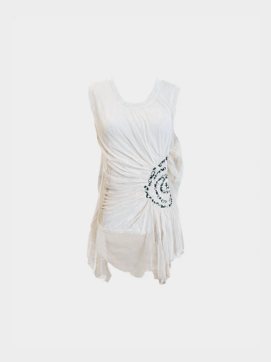 Valentino 2000s Beige Ruched Embellished Tank Top