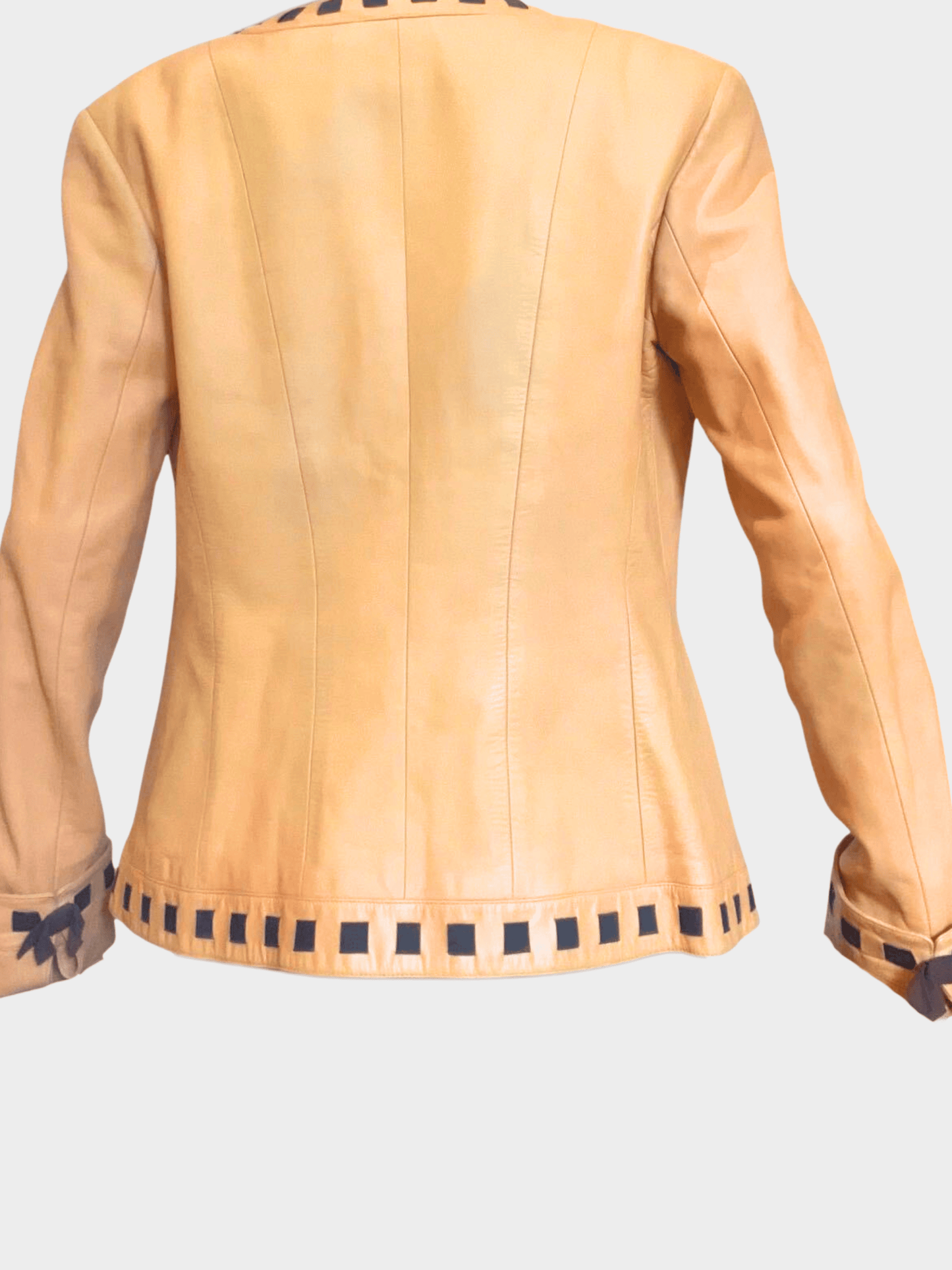 Chanel 2000s Tan Leather Ribbon Detail Open Front Jacket