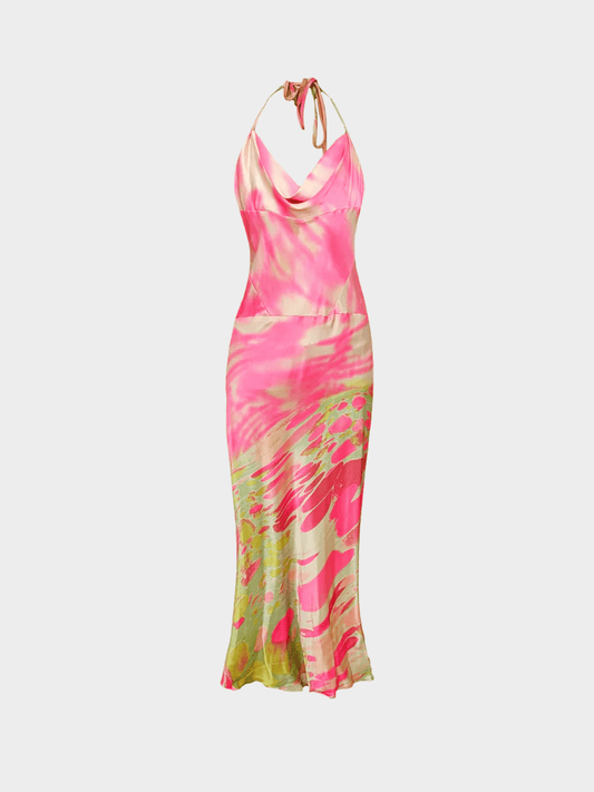 Roberto Cavalli 2000s Pink Silk Maxi Halter Dress