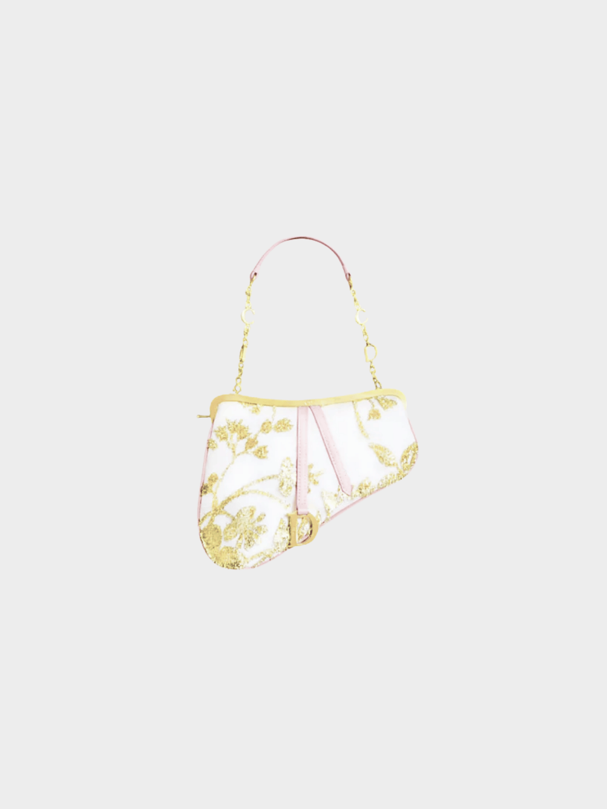 Christian Dior 2003 Limited Edition White and Gold Satin Embroidered Mini Saddle