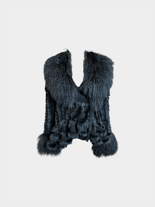 Dolce and Gabbana 2000s Black Fur Trim Cardigan Top