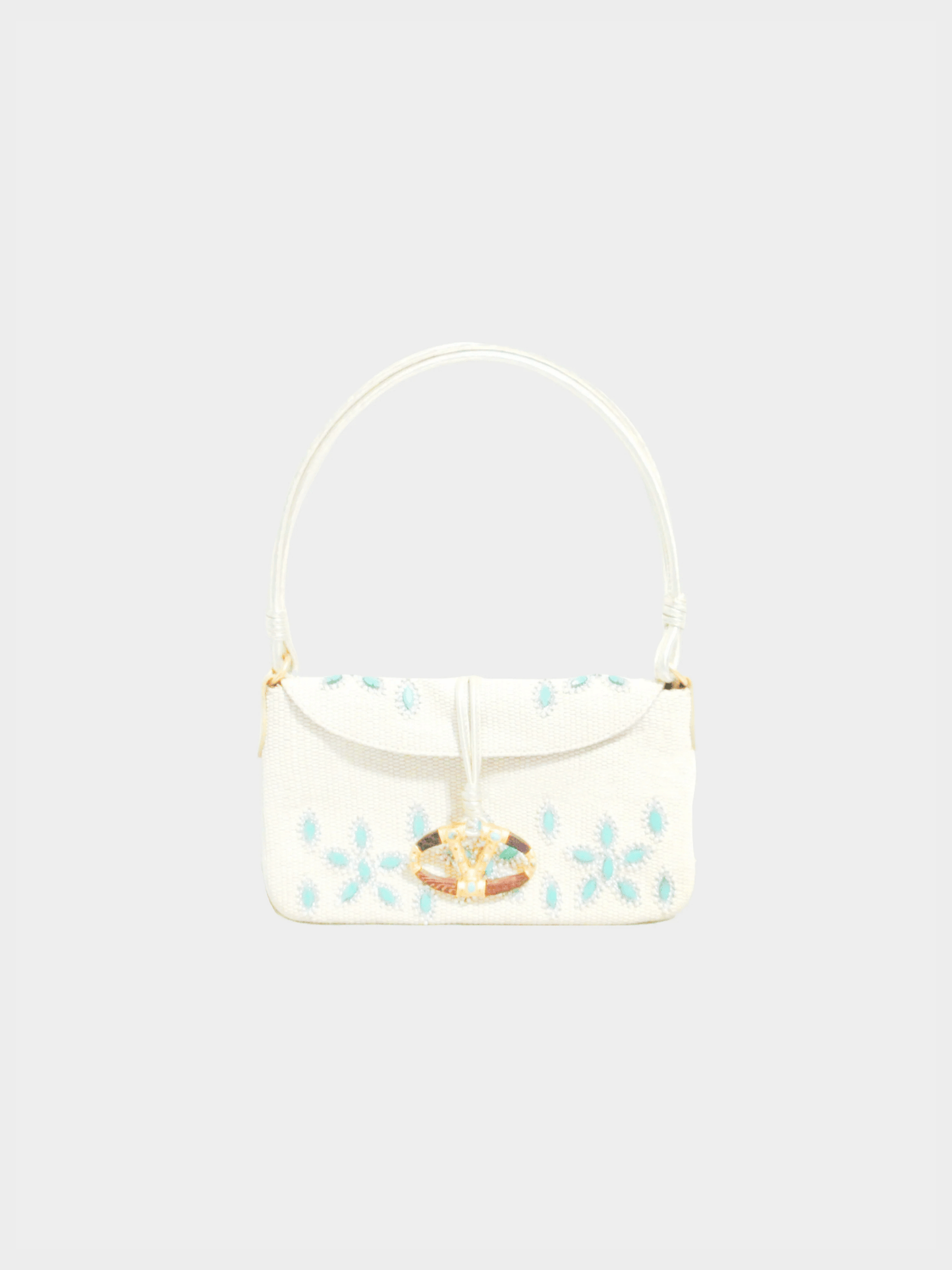 Valentino 2000s Rare White Beaded and Embroidered Satin Evening Shoulder Bag
