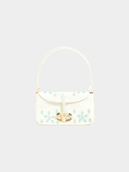Valentino 2000s Rare White Beaded and Embroidered Satin Evening Shoulder Bag