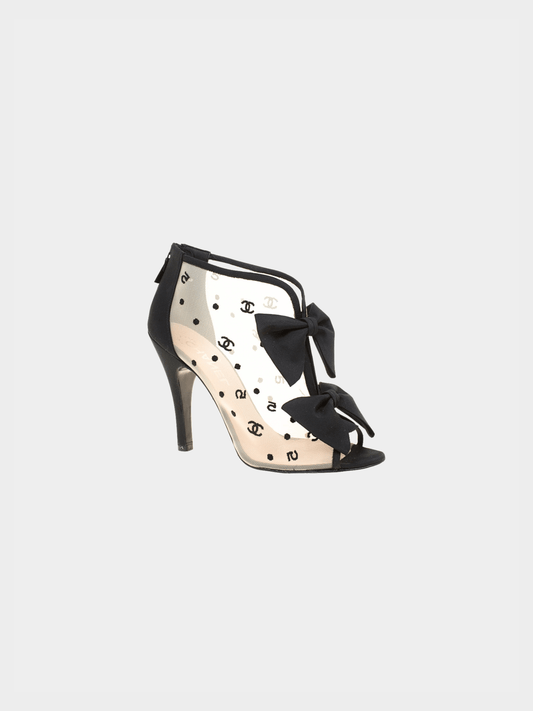Chanel 2010s Black and Beige Canvas Mesh CC Ankle Boots