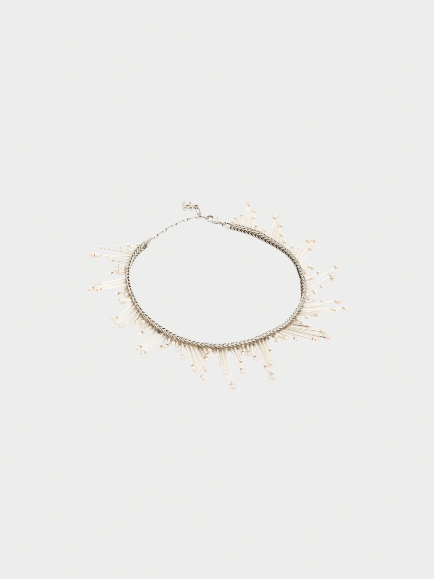 Chanel SS 1998 Silver-Tone Faux-Pearl-Embellished Chain Choker Necklace