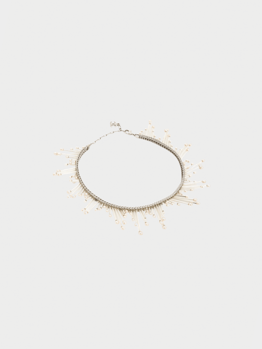 Chanel SS 1998 Silver-Tone Faux-Pearl-Embellished Chain Choker Necklace