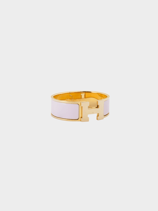 Hermes 2010s Clic H Rose Dragee Wide Enamel Bracelet
