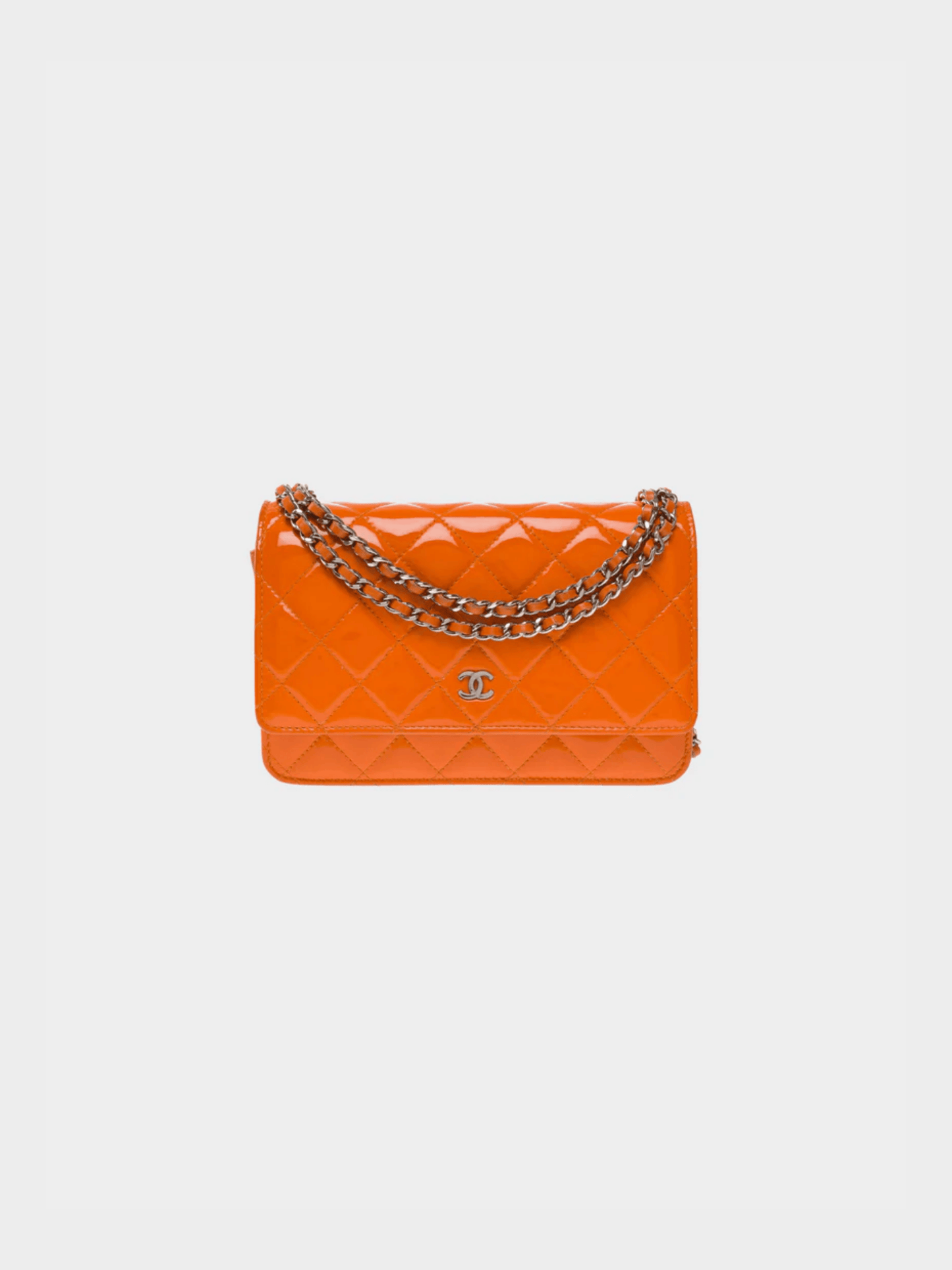 Chanel 2014 Orange Quilted Patent Leather Classic WOC Clutch Bag