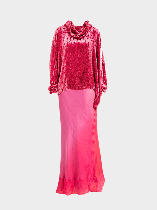 Christian Dior FW 2000 Boutique Pink Flocked Top and Gradient Skirt