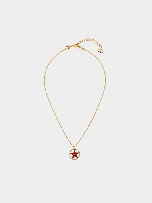 Christian Dior 2000s Gold Enamel Red Star Charm Necklace