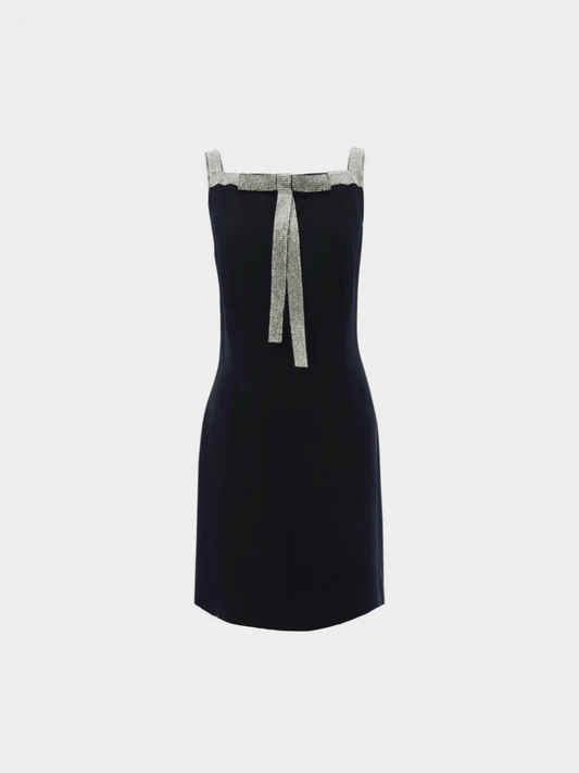 Dolce and Gabbana 2000s Black Crystal Bow-Embellished Crepe Mini Dress