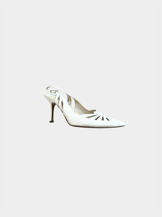 Jimmy Choo 2000s White Leather Slingback Mule Heels