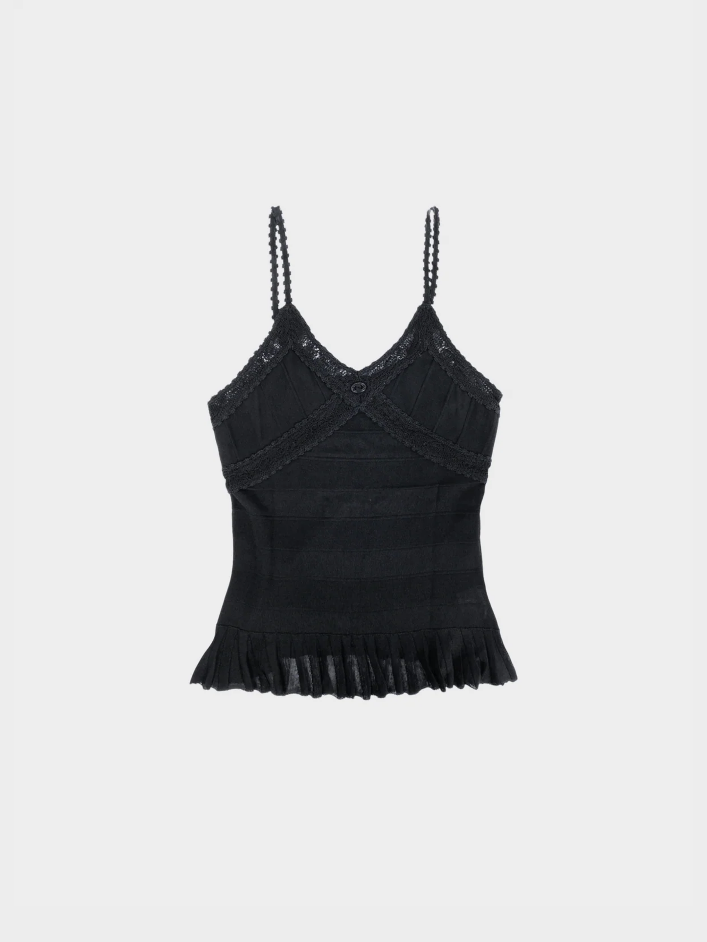 Chanel 2000s Black Lace Trimmed Knit Camisole