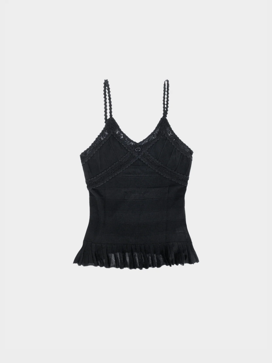Chanel 2000s Black Lace Trimmed Knit Camisole