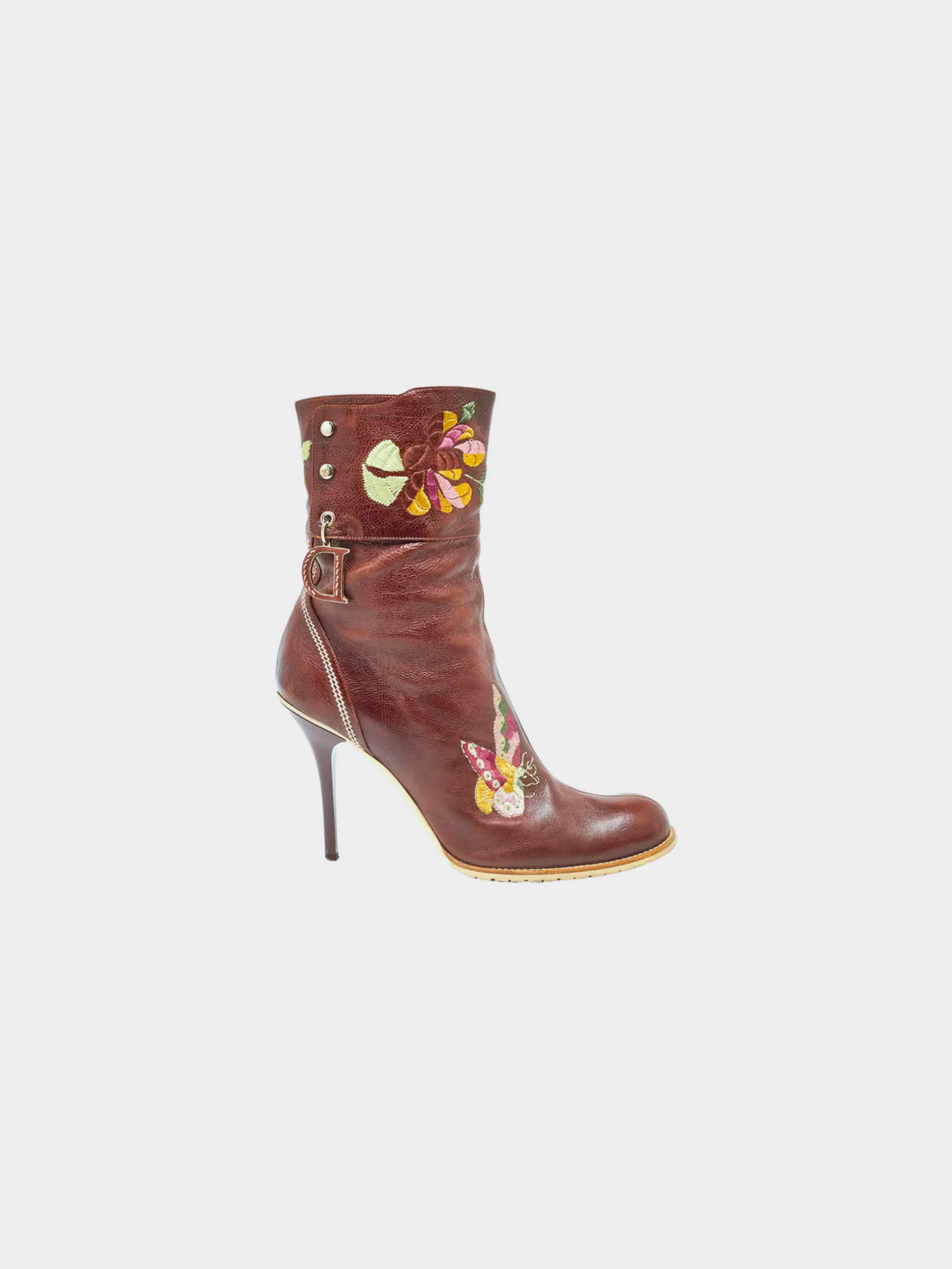 Christian Dior 2000s Embroidered Butterfly Floral Ankle Boots