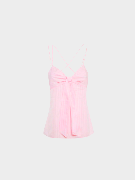 Chanel SS 2023 Pink Stripe Pattern Cotton Blend Knotted Cami Top