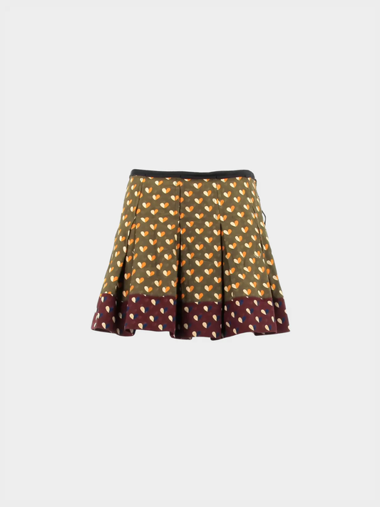 Louis Vuitton 2000s Multicolor Heart Printed Silk Pleated Mini Skirt