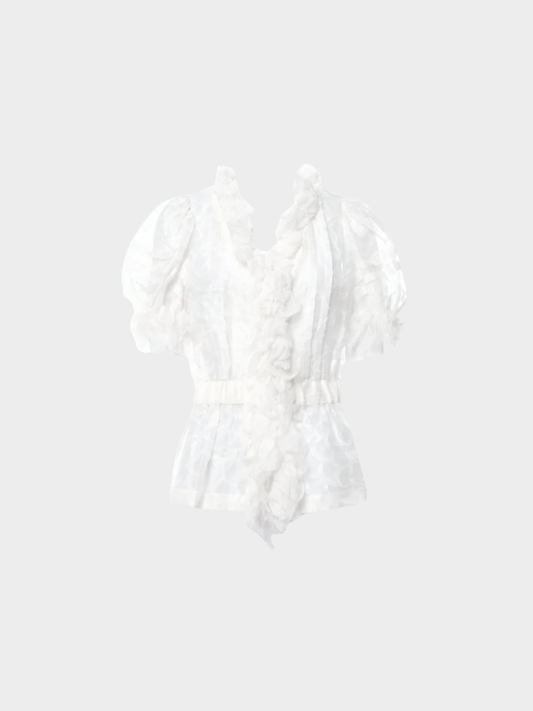 Chanel SS 2010 Ruffle Floral Chiffon Blouse