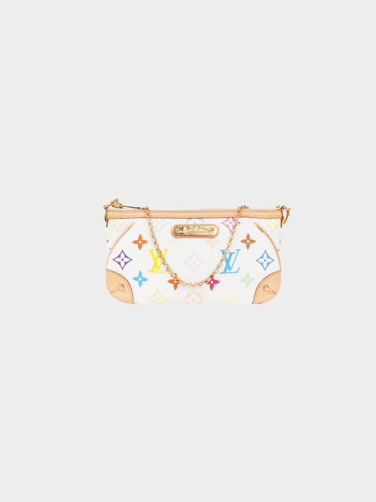 Louis Vuitton x Takashi Murakami 2013 Milla MM White Multicolore Monogram Pochette