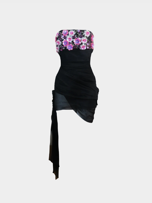 Emanuel Ungaro 2000s Black Floral Corset Dress
