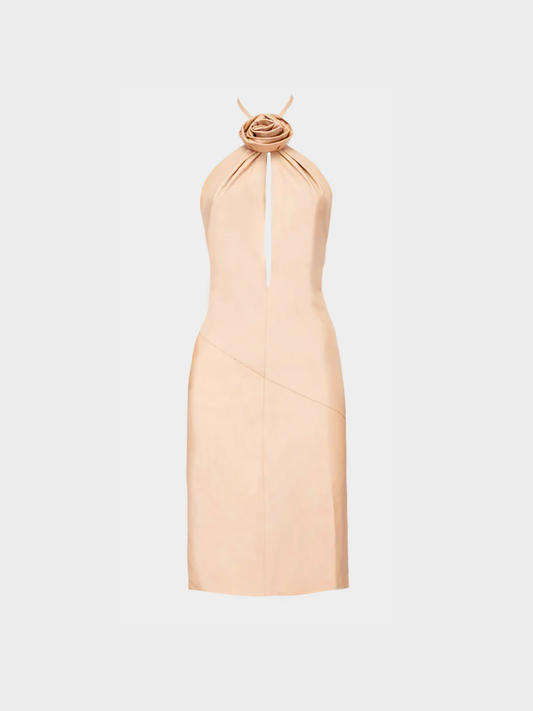 Gucci FW 1999 Rare Runway Beige Halter Leather Midi Dress
