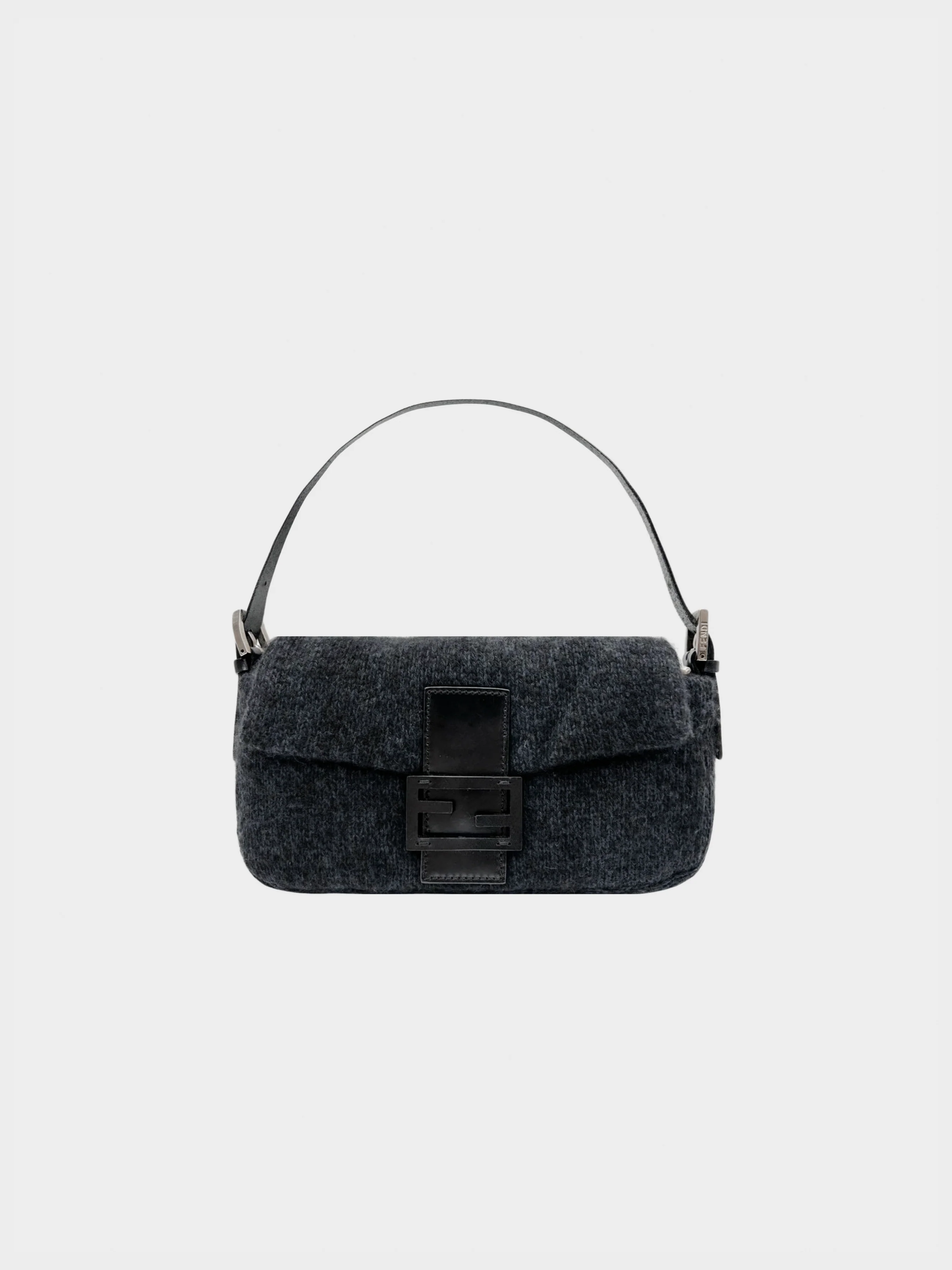 Fendi 2000s Black Cashmere Baguette Shoulder Bag
