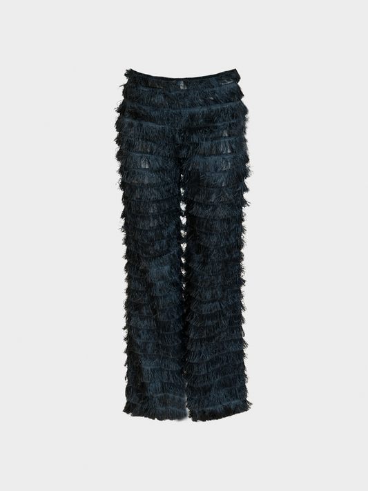 Alberta Ferretti 2010s Black Fringe Detailed Trousers