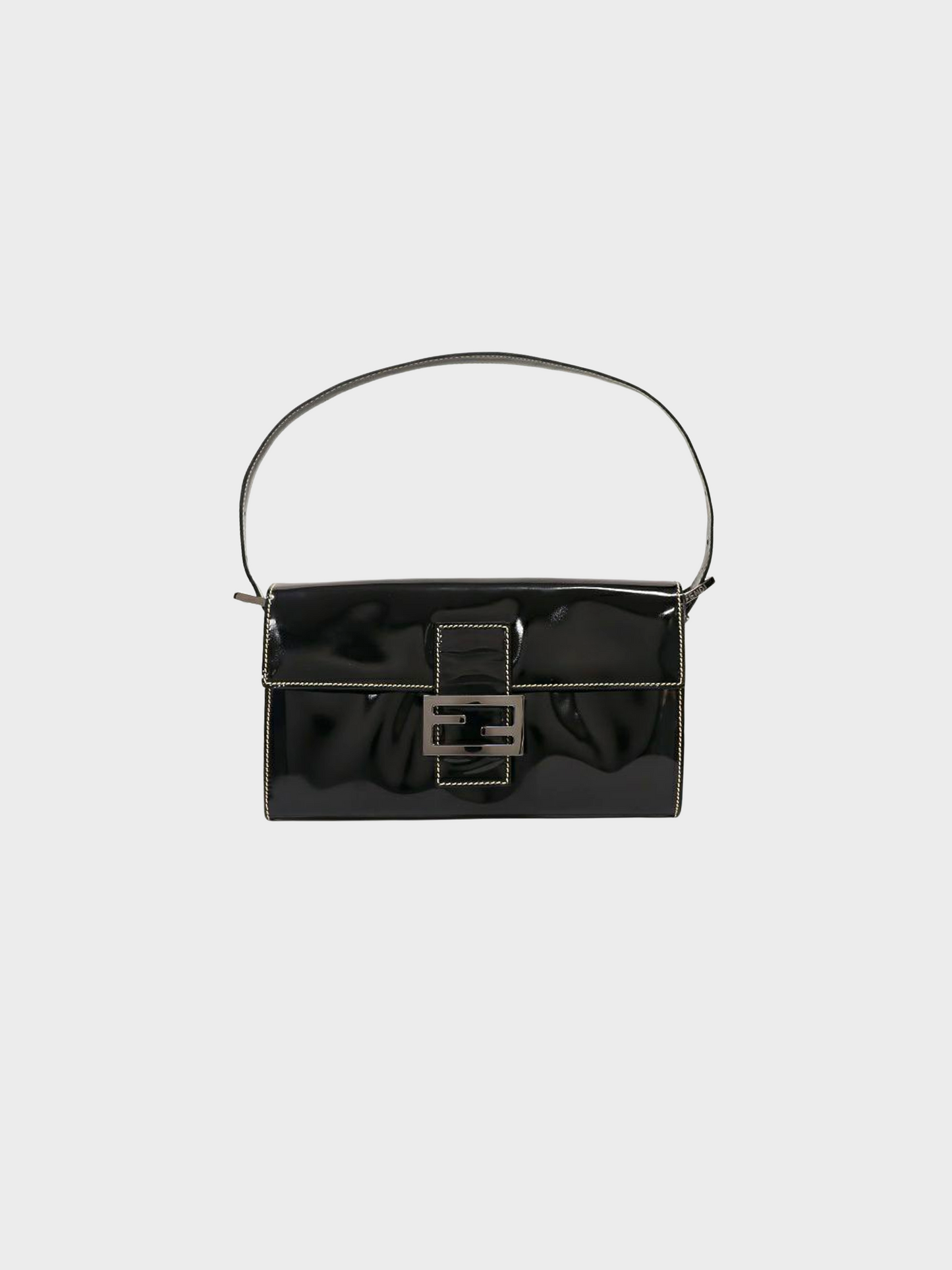 Fendi 2000s Black Patent Leather Baguette Bag
