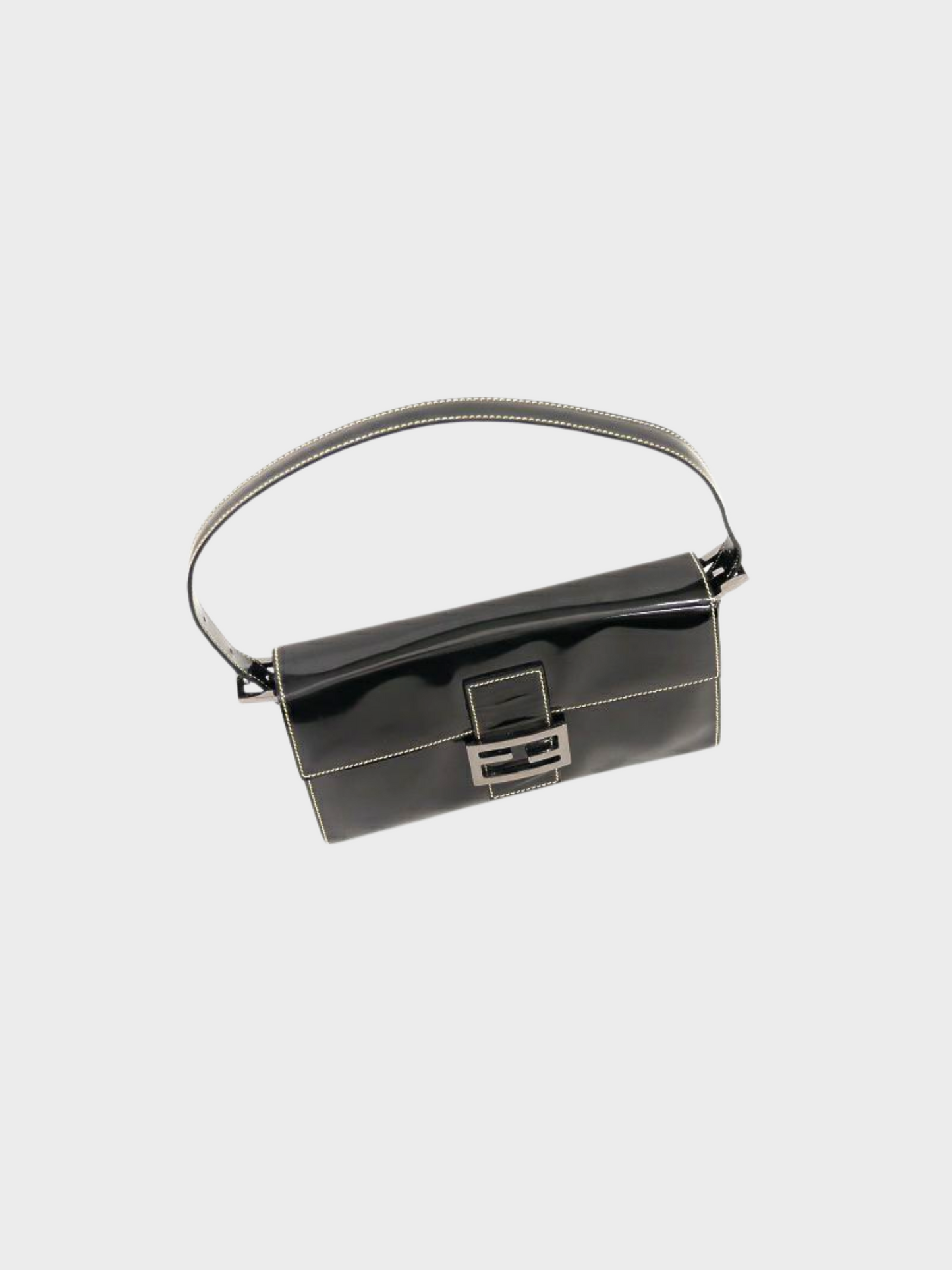 Fendi 2000s Black Patent Leather Baguette Bag