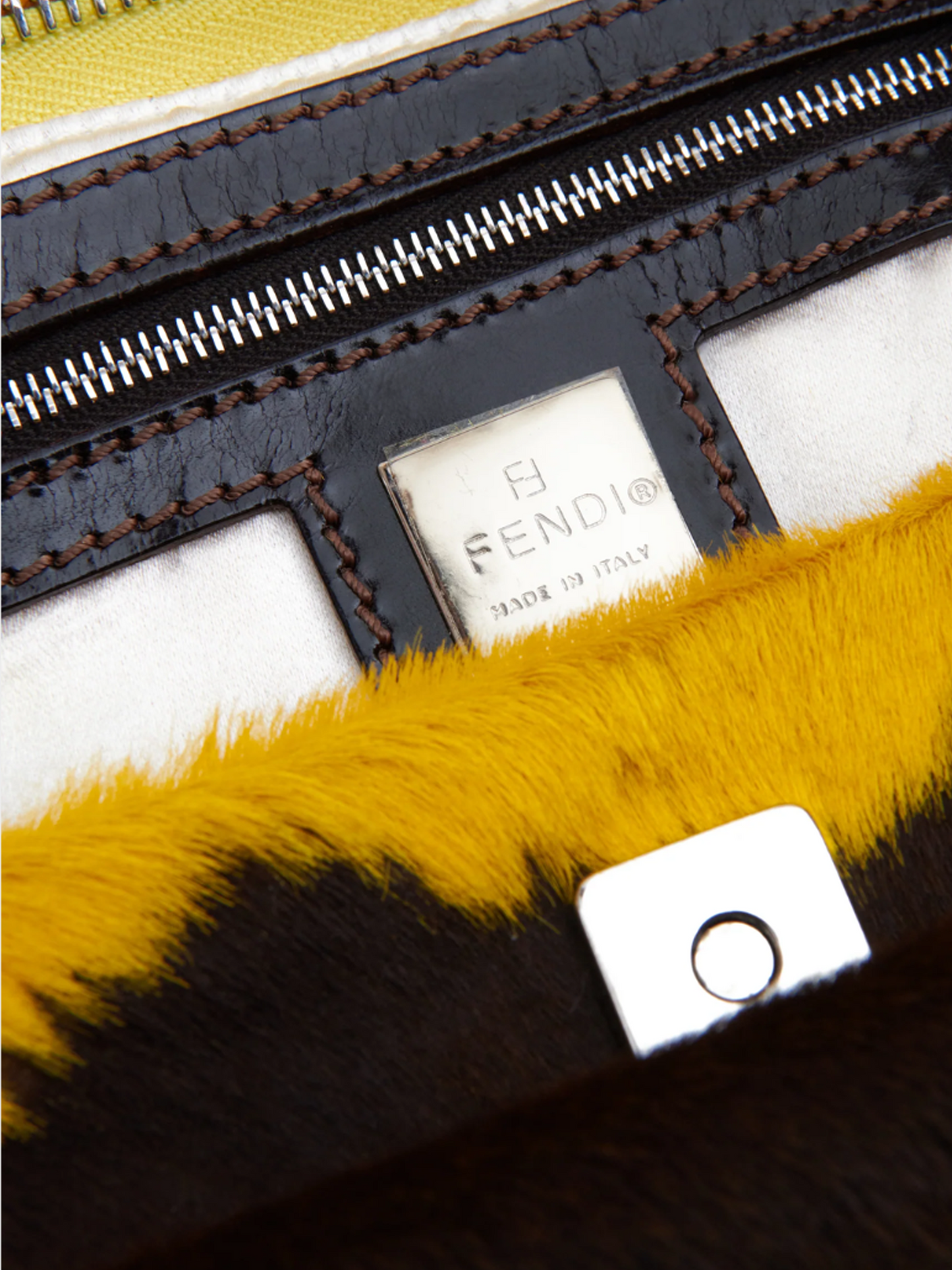 Fendi 2000s Cow Print Calfskin Crossbody Bag in Yellow & Brown
