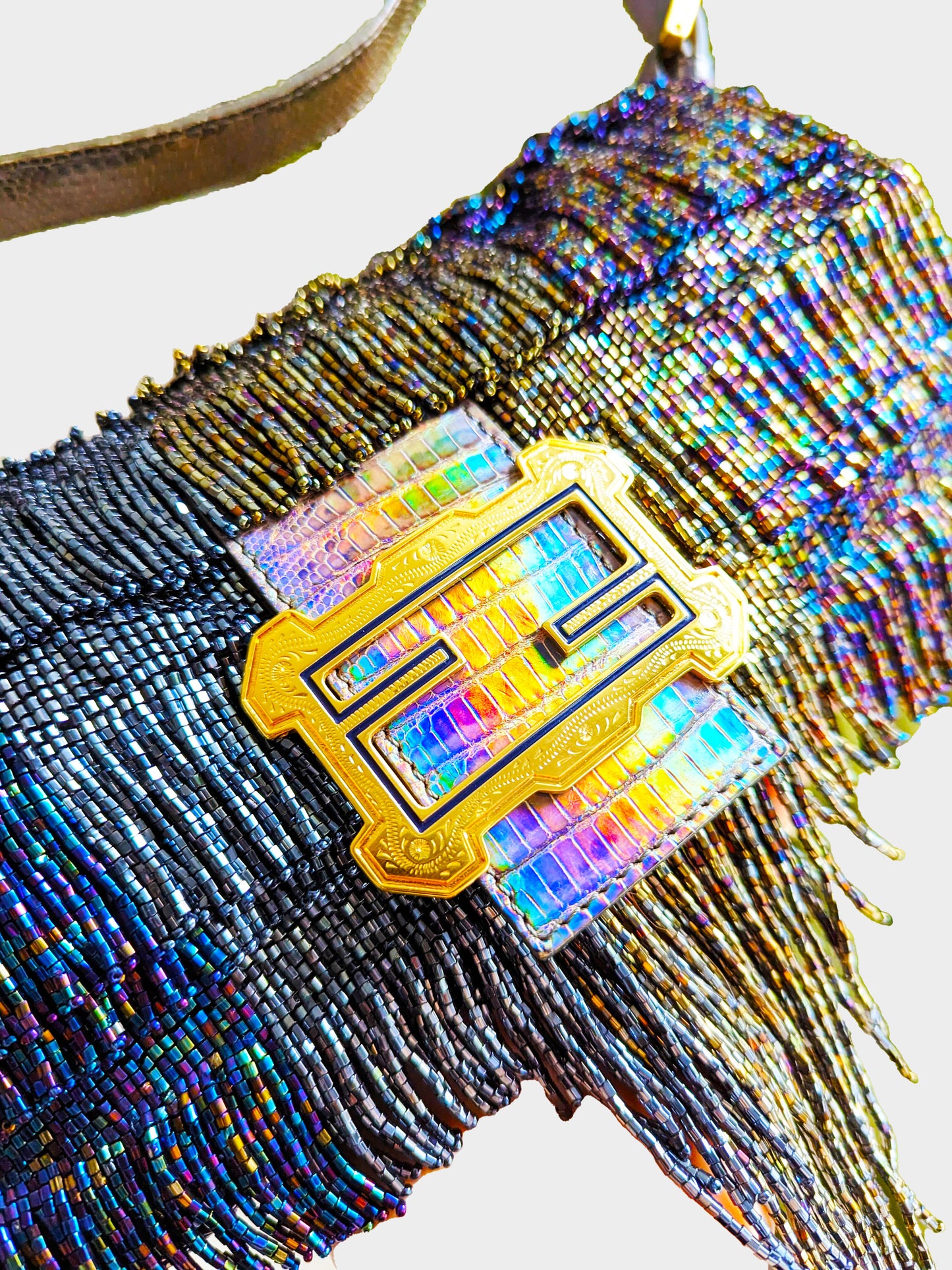Fendi 2000s Purple & Blue Iridescent Rare Beaded Baguette Bag