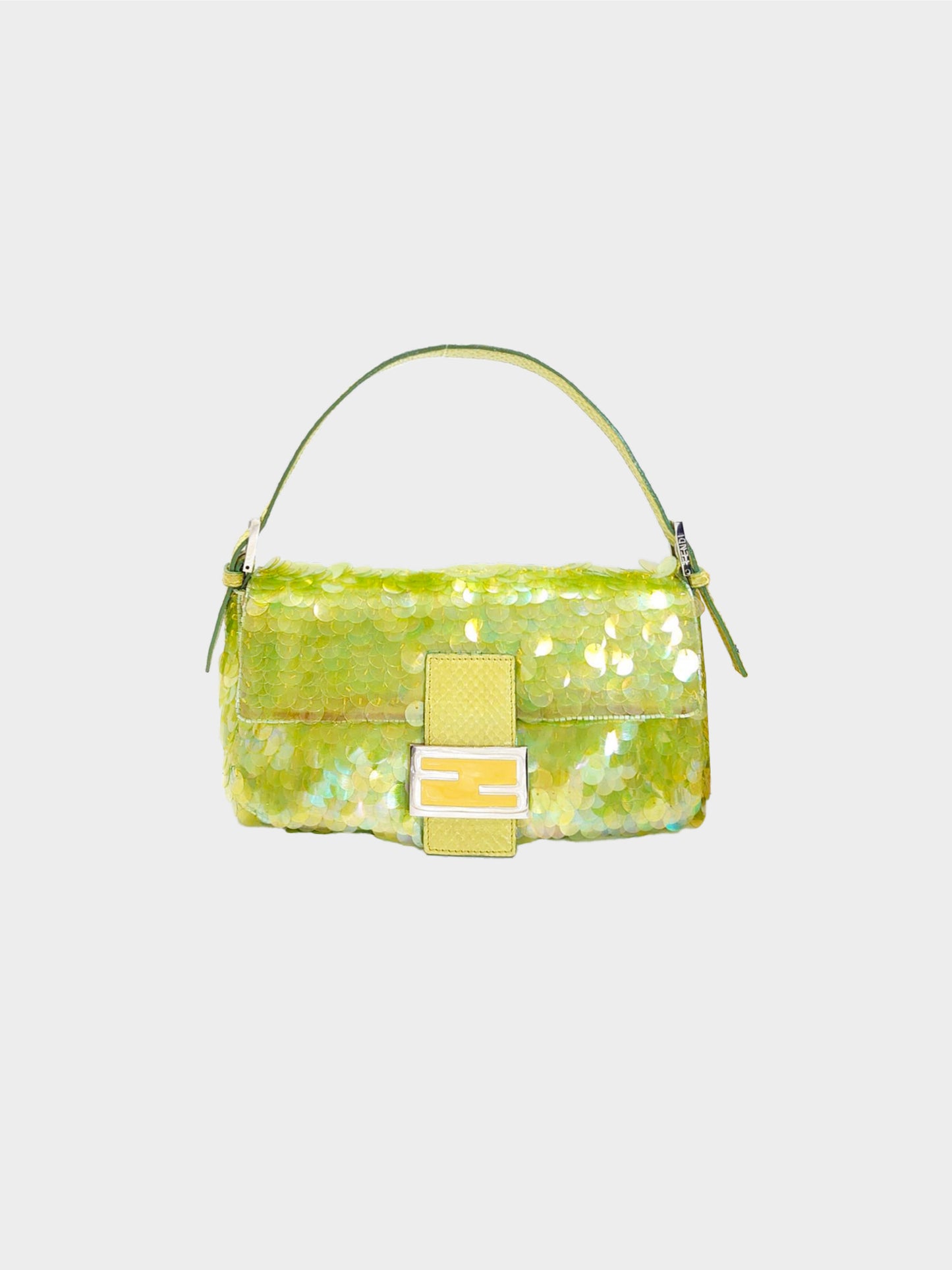 Fendi 2000s Rare Green Python and Aurora Sequin Beaded Baguette